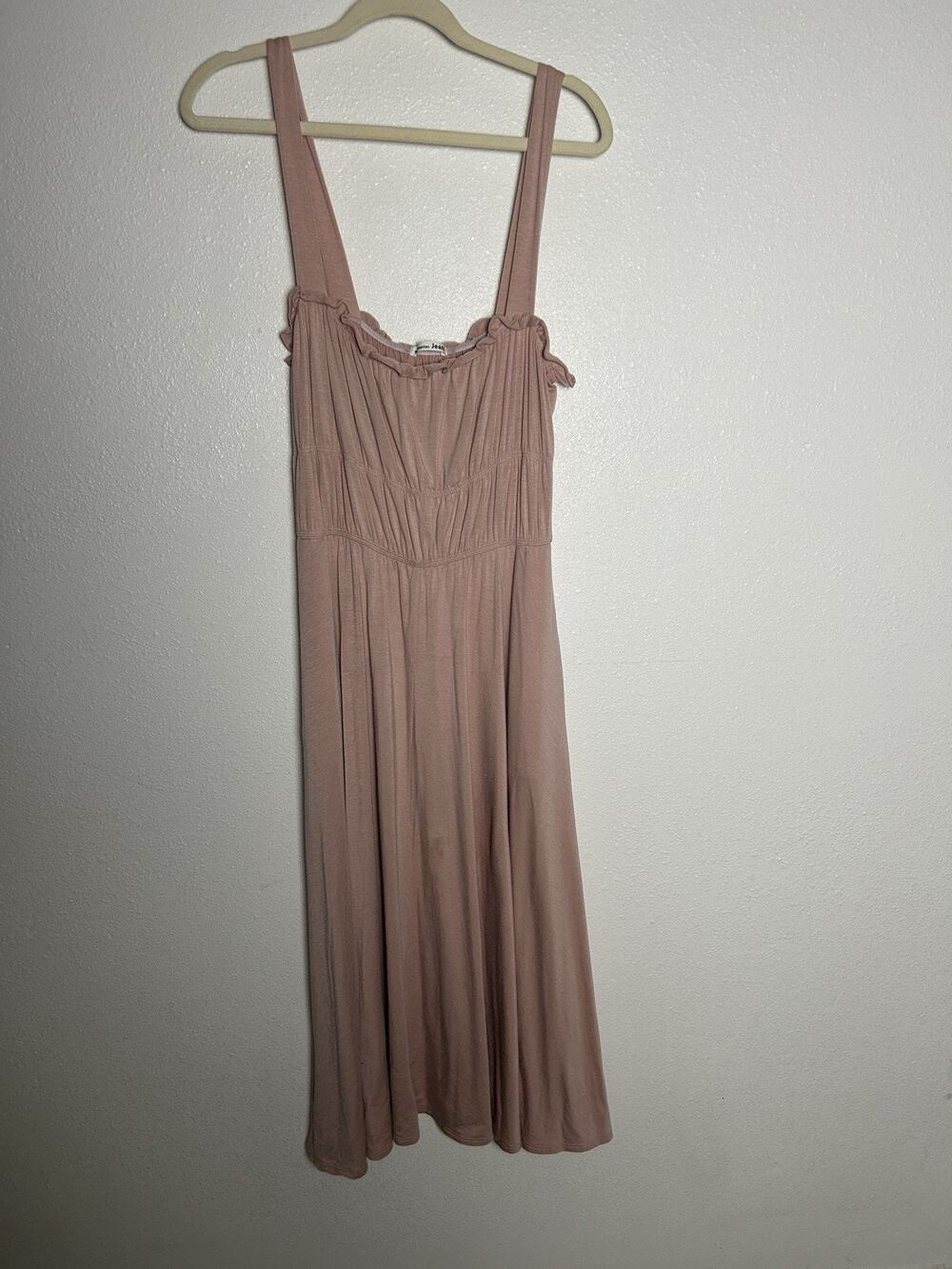GUC Reformation Miranda Pink Blush Ruffle Midi Dress Sleeveless Size Large